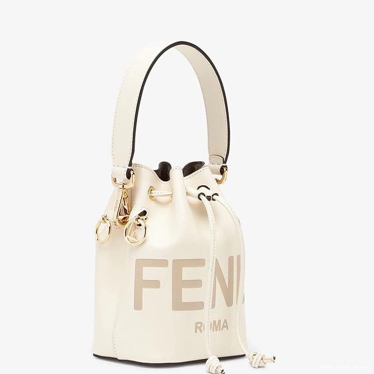 Cheap Mon Calf Logo Bucket Mini Fendi Tresor Bag White In ROMA Leather 0726